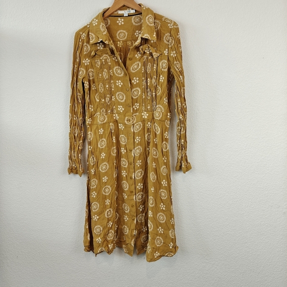 Boden Womens US 10 Yellow White Floral Pleated Button Front Knee Length Dress - Picture 2 of 12